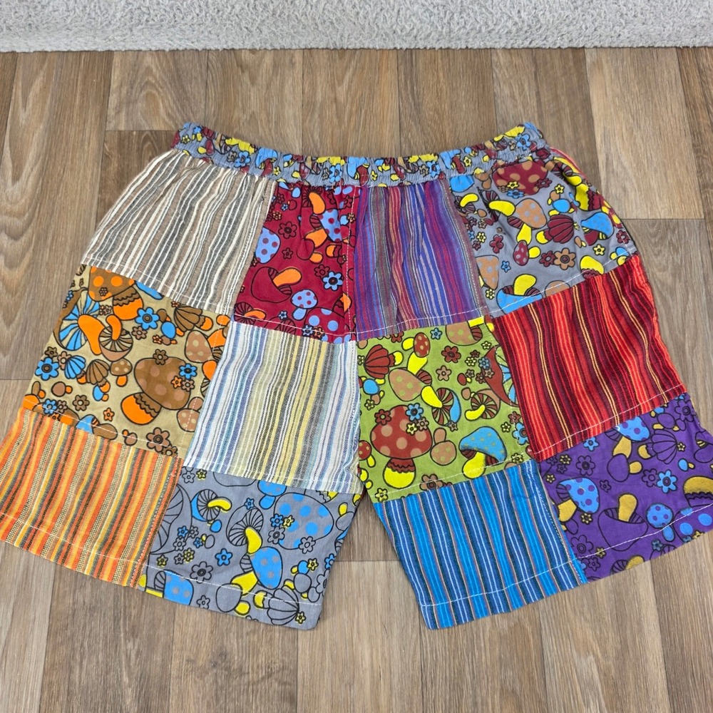 Kathmandu Imports Mushroom Patchwork Shorts XL Nepal Cotton Boho Hippie Unisex - Picture 6 of 12